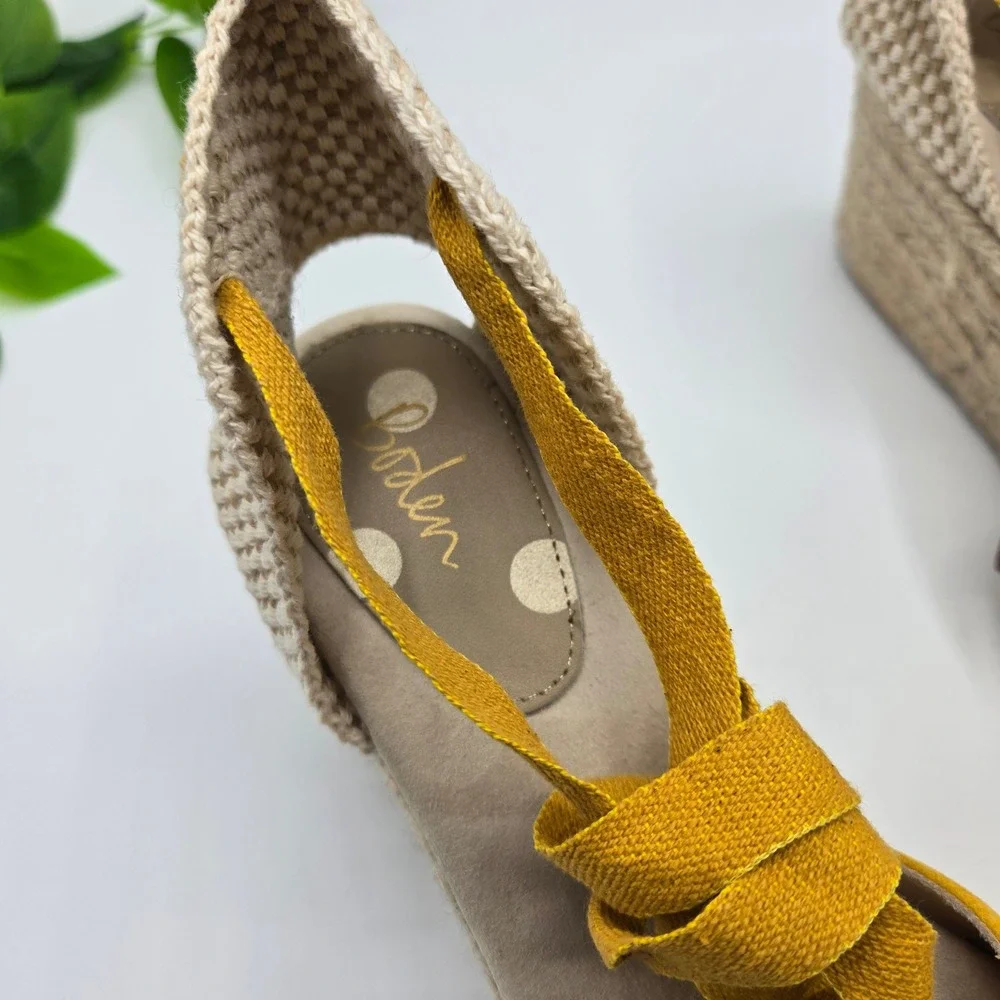 Boden Espadrille Wedge Sandals Yellow Suede Ankle Tie MADE IN Spain WMS 10.5